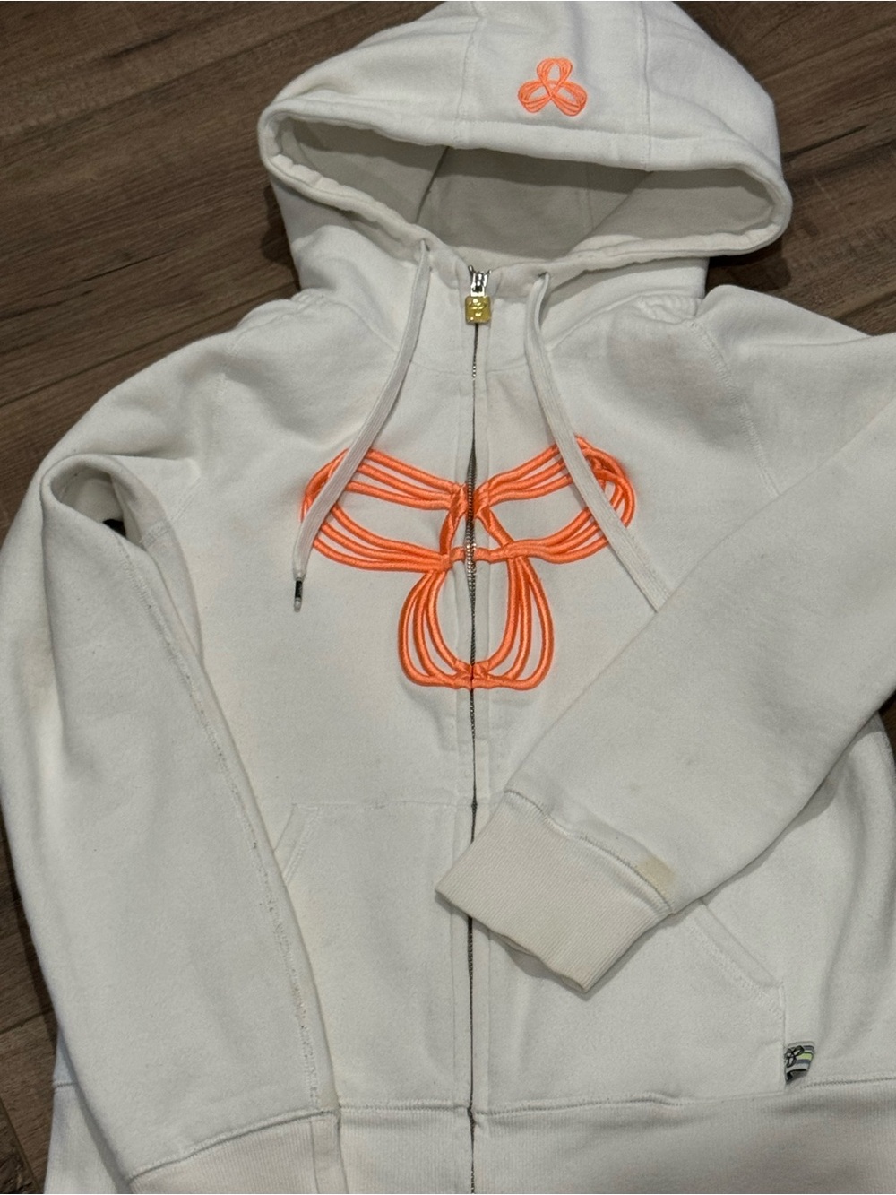 TNA Aritzia White Zip Hoodie - Neon Orange Accents - Size Small - Picture 2 of 6